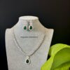 Silver Finished Emerald CZ necklace set / Indian Bridal Jewelry - Image 2