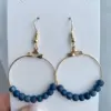 Round Gold Hoop Earrings with Twilight Blue Glitter Glass Beads / 30mm Hypoallergenic Nickel-Free Earrings / Blue Beaded Gold Hoop Earring
